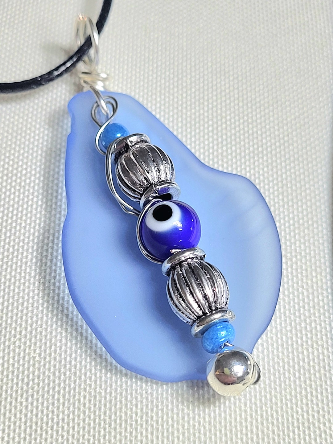 Unisex Evil Eye Glass Pendant Necklace With Included Adjustable