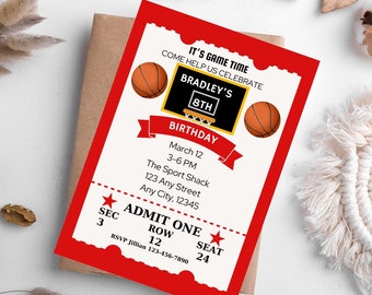 8th Birthday Basketball Admission Ticket Invitation Template 5x7