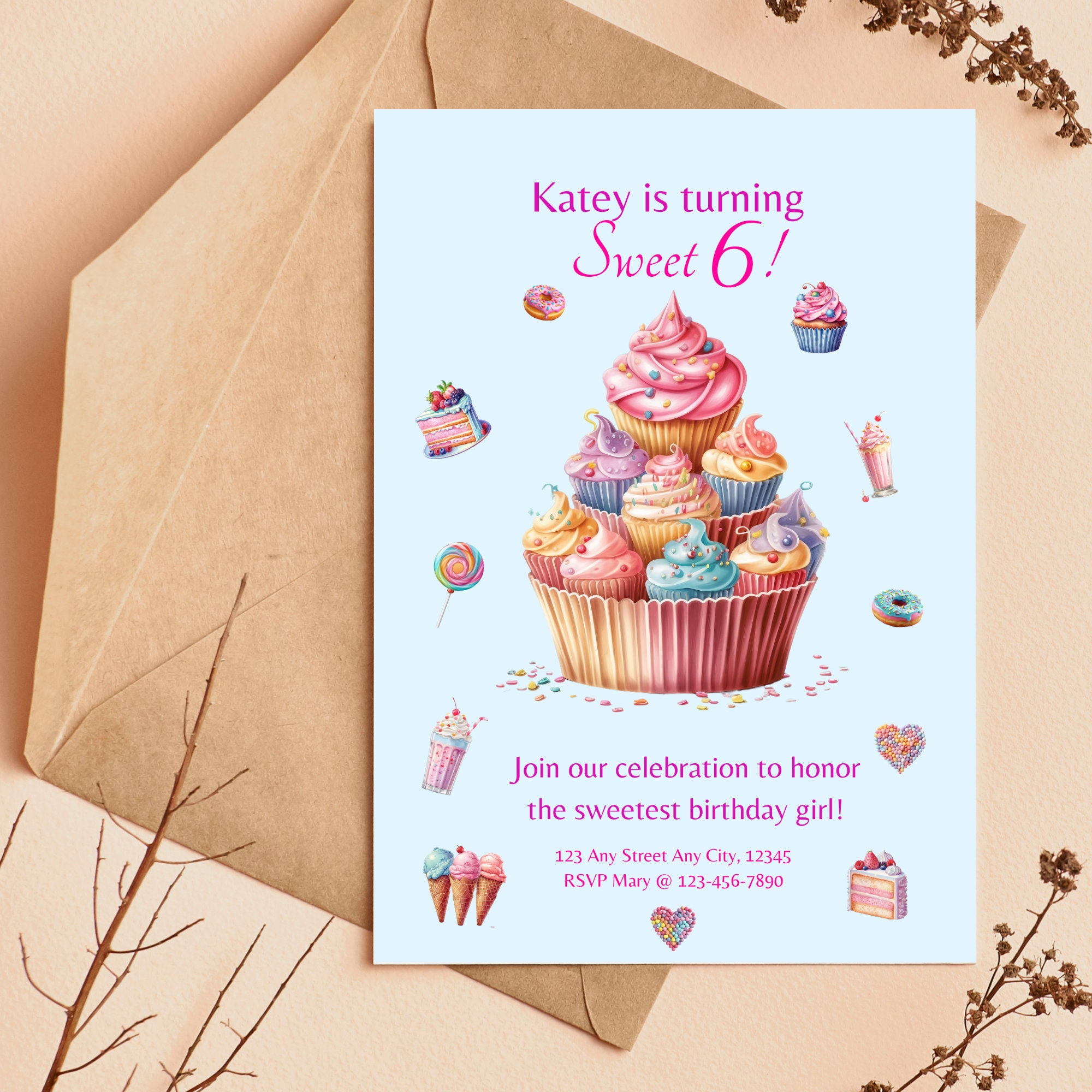 Printable Sweet 6 Birthday Invitation Template With Sweet Confections ...