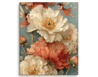 Fairy Flower Canvas Print, Whimsical Floral Wall Art, Cottagecore Fairy Decor, Elegant Nature Fantasy Print