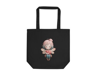 Cute Heart Fairy Tote Bag - Valentine’s Day Gift, Adorable Fairy Art Reusable Tote