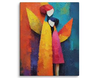 Minimalist Mother and Daughter Fairy Art, Modern Abstract Fantasy Canvas, Elegant Mother’s Day Gift