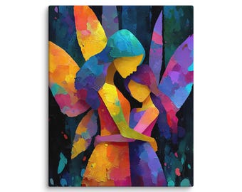 Mother and Daughter Fairy Embrace Art, Vibrant Fantasy Canvas Print, Meaningful Mother’s Day Gift for Mom