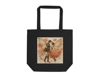 Romantic Fairy Lovers Tote Bag – Fairytale Couple Art, Valentine Gift, Whimsical Love Tote, Eco Canvas Bag