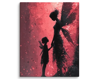 Eternal Bond Fairy Art, Mother and Child Silhouette Canvas, Emotional Mother’s Day Gift