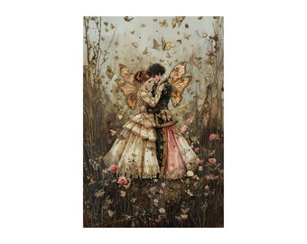 Butterfly Fairy Lovers Canvas Print, Romantic Fantasy Wall Art, Valentine’s Day Gift, Whimsical Fairy Art