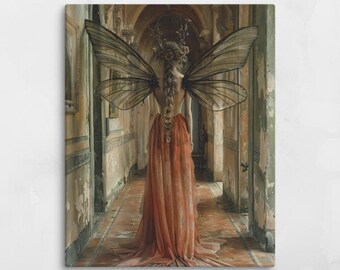 Butterfly Winged Fairy – Dark Fantasy Canvas – Regal Enchanted Art Print – Mystical Gothic Home Decor