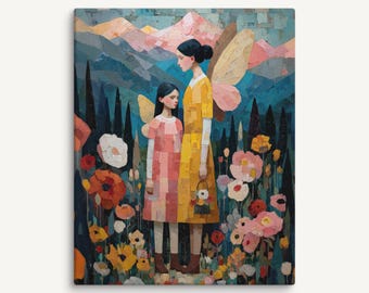 Mother and Daughter Fairy Canvas Print, Colorful Fantasy Wall Art, Whimsical Mother’s Day Gift for Mom