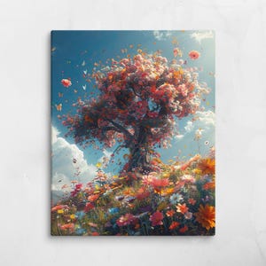 The Fairy Tree, Fantasy Canvas Wall Art, Enchanted Forest Print, Magical Tree Illustration, Whimsical Nature Decor