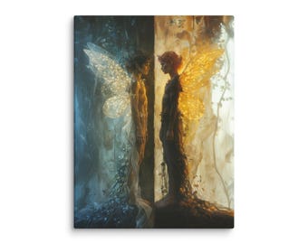 Fire and Ice Fairy Lovers Canvas Print, Romantic Fantasy Wall Art, Valentine’s Day Gift, Elemental Couple Art
