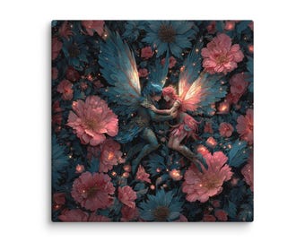 Flower Anime Couple Canvas Print, Romantic Fantasy Wall Art, Valentine’s Day Gift, Dreamy Anime Love Art