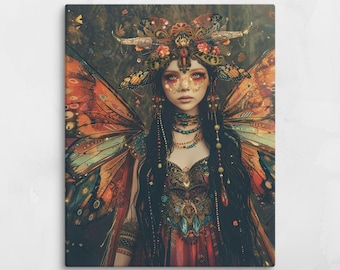 Flamewing Fairy – Fiery Fantasy Canvas – Bold Magical Wall Art – Radiant Fairy Spirit Decor