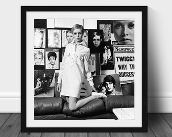 Twiggy Model Portraits on Sofa Young, Black and White Photo, Vintage Wall Art, historical Wall Art, DIGITAL DOWNLOAD, PRINTABLE Art