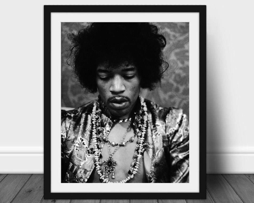 Jimi Hendrix Rock and Roll, 1960s, Black and White Photo, Vintage