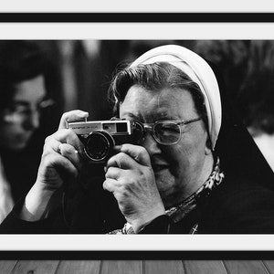 Nun with Camera, Black and White Photo, Historical Vintage Wall Art, DIGITAL DOWNLOAD, PRINTABLE