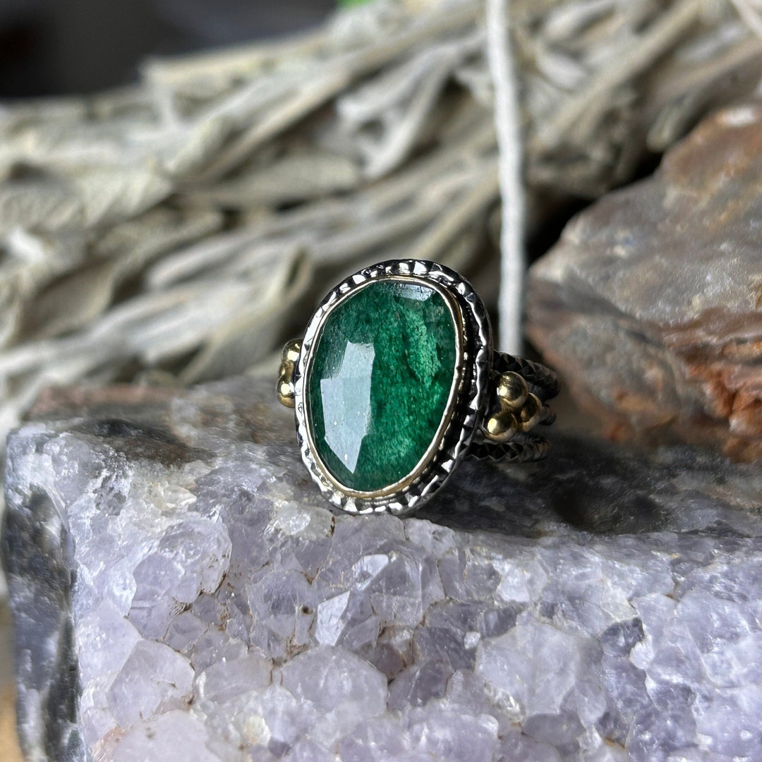 Radiant Emerald Gemstone Silver Ring: Embrace Spiritual - Etsy Ireland