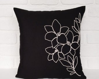 Poszewka na poduszkę dekoracyjną Punch Needle Black Linen, poduszka dekoracyjna Punch Needle Art, poszewka na poduszkę Punch, poszewki na poduszki Black Linen, poszewka na poduszkę