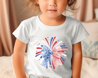 Kids shirt, Fireworks and Bow Shirt, Kids 4th of July shirt, 4th Of July Youth Shirt, Cute shirt for kids, Independence Day Kids T-Shirts