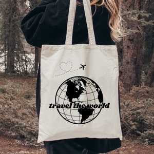 Tote Bag, Shoulder Tote Bag, Birthday Gift Bag, Canvas Tote Bag, Gift for Women, Travel the World Tote Bag, Travel Tote Bag, Reusable Bag