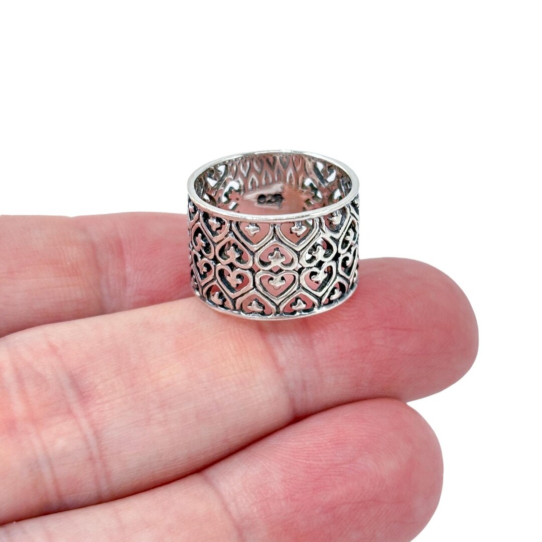 Oxidized Heart Cross Pattern Ring | Vintage Sterling Silver 925 | Size ...