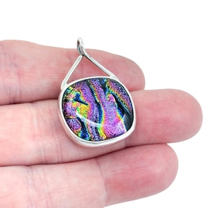 Dichroic Glass Pendant: Sterling Silver Artisan Rainbow Jewelry
