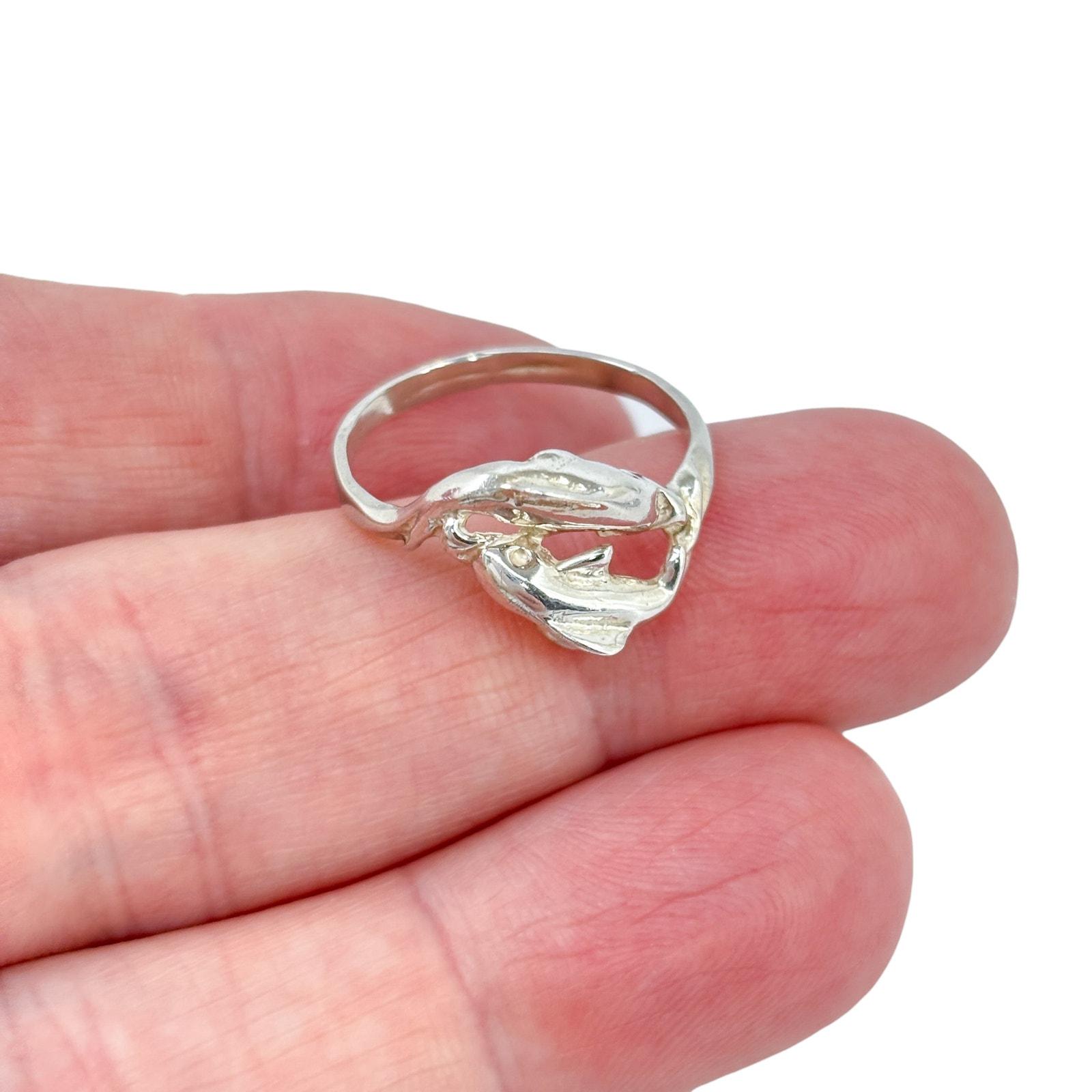 Bague Argent Massif Duo De Dauphins - Taille 51, Occasion