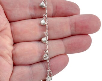Vintage Sterling Silber 925 Muschel Charm Fußkettchen 24,5 cm