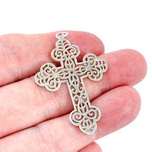 Sterling Silver Filigree Cross Pendant: Vintage Floral Scroll Design