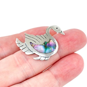 Vintage Taxco Abalone Goose Brooch: Sterling Silver Bird Pin