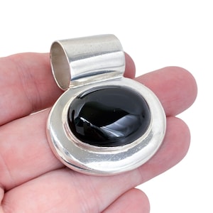 Vintage Taxco Onyx Pendant | Mexico TV-40 Sterling Silver | 5cm Oval Statement | 925 Modernist