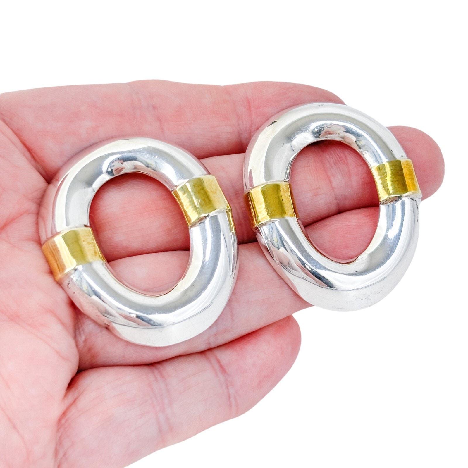 Vintage Mexico Taxco Sterling Silver 925 Two-Tone Earrings | 5cm Bold Statement Dangles