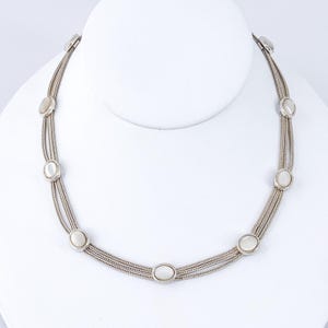 Vintage Mother of Pearl Sterling Silver Collar Necklace: Signed KD Modernist Choker