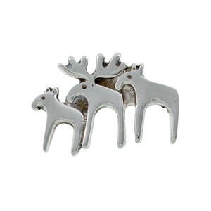 Broche de família de alces em prata esterlina | R Tennesmed, Suécia | Broche vintage de bezerro e touro