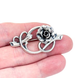 Vintage Sterling by Jewel Art Silver 925 Floral Pin Brooch | Romantic Midcentury Rose Jewelry