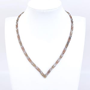 Vintage Italy Sterling Silver 925 Tri-Color V Link Necklace 16&quot; | Elegant Everyday Chain