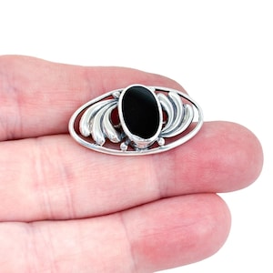 Vintage Sterling Silver Onyx Brooch, Black Jewelry Brooch