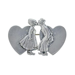 Vintage Sterling Silber Brosche: Doppelherz Liebe Pin