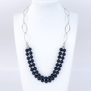 Collier plastron vintage avec perles noires | Argent sterling 925 | Effet perlé superposé 20 po.