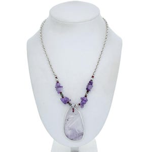 Amethyst Slice Necklace | Sterling Silver 925 | Nugget Bead Artisan Statement 18&quot;