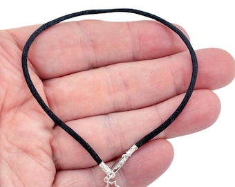 Vintage Sterling Silver 925 Star Charm Black Cord Anklet 9"