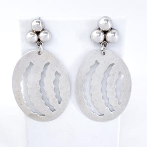 Sterling Silver Drop Earrings | Vintage Mexico 925 | Cutout Oval Statement Dangles