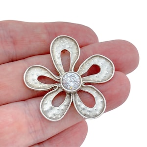 Retired Silpada Sterling Silver 925 Hammered Open Flower CZ Pendant