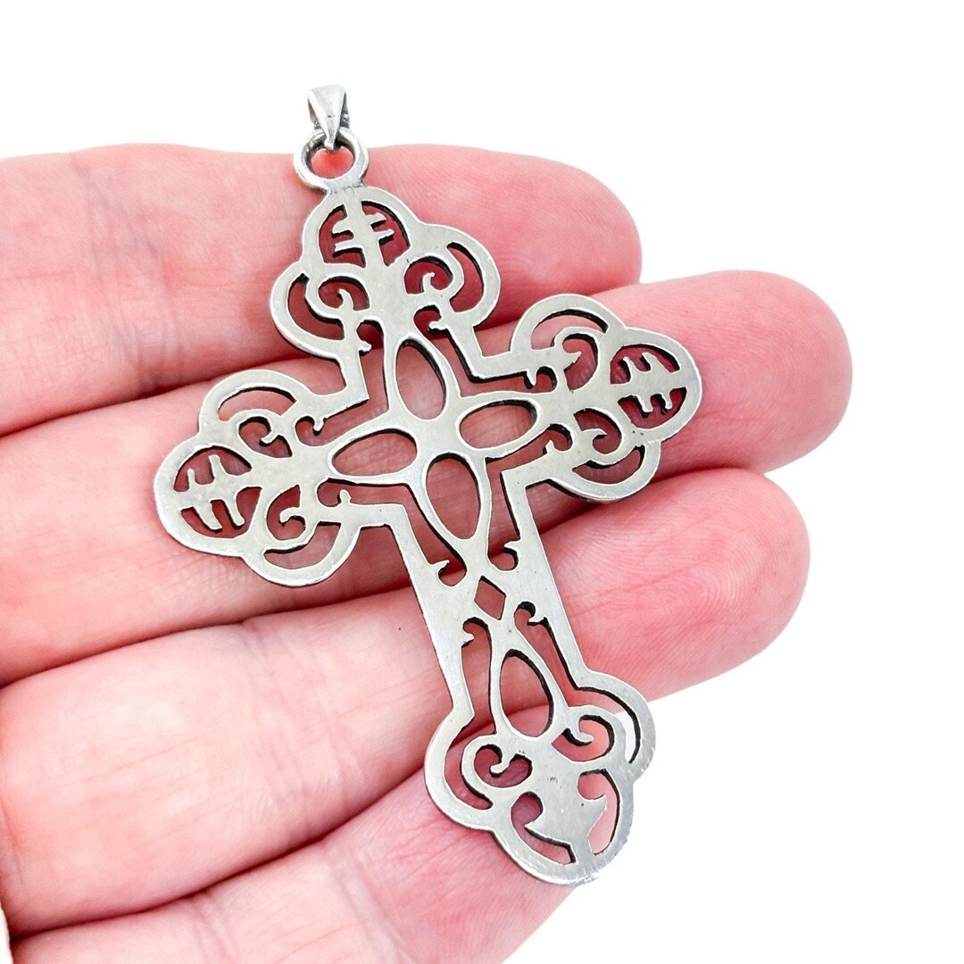 Vintage Sterling Silver Filigree Cross Pendant | 925 Large Ornate Charm ...