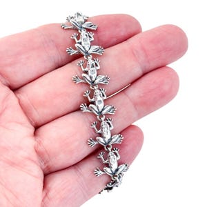 Sterling Silver Frog Charm Bracelet | KBH Linked Design | Vintage 925 7.5&quot; Whimsical Amphibian Jewelry
