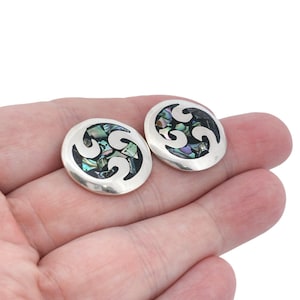 Vintage Taxco Abalone Earrings | Sterling Silver 925 TE-43 | Inlay Studs 2.3cm
