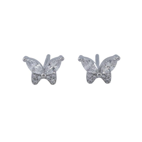 Vintage Sterling Silver 925 Cubic Zirconia Butterfly Stud Earrings