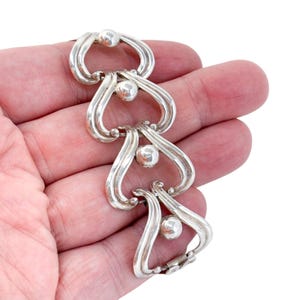Vintage Taxco Heart Link Bracelet | Mexico Sterling Silver 925 | Sculptural Mid-Century Style | 6.5&quot;