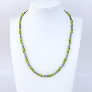 Vintage Sterling Silver 925 Necklace | Green Crystal Bead Necklace | 18 Inch Layering Piece