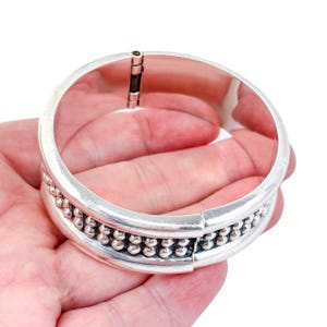 Vintage Mexico Sterling Silver 925 Beaded Clamper Bracelet | Taxco TA-154 | Bold Statement Cuff | 7.25&quot;
