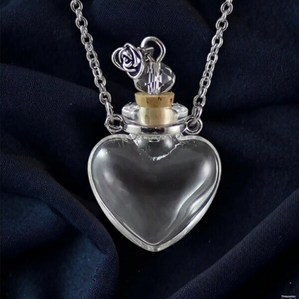 Collier de coeur de fiole, pendentif de fiole en verre, coeur ouvrable, collier gothique, bouteilles de sorcière, collier de mini bouteille, collier de coeur de parfum